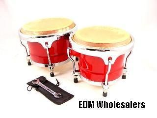 BONGOS 8+9 inch RED WOOD, DUAL DRUMS SET, WORLD LATIN Percussion NEW