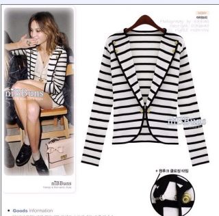 One Button Black&White Stripe Womens Stylish Blazer Suit Jacket 10 12 