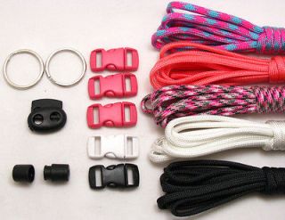   550 Paracord PINK Survival Bracelet Kit 50 Feet 5 colors w/ Buckles