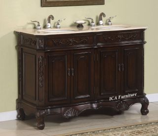 Double Sink Bath Vanity with Cream/Rose Marble Top #1150   50