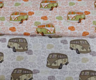   Come In Peace VW Camper Van Aliens 100% Cotton Fabric Michael Miller