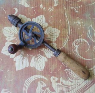 Antique Vtg Egg Beater Hand Drill Tool Fully Functional Unmarked
