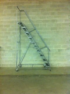 10 Step Platform Warehouse Roll Ladder Ind ROLLING LADDER FOOTPEDAL 