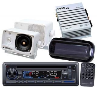 Marine Boat CD USB  Stereo Pyle w/2 Box Speakers + Amplifier 
