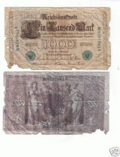 1910 reichsbanknote 1000 mark with green seal dated time left