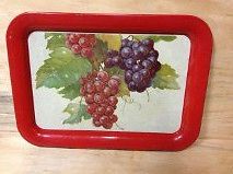 Vintage Red Metal Tole Style TV Bed Serving Tray Grapes Fruit MCM 