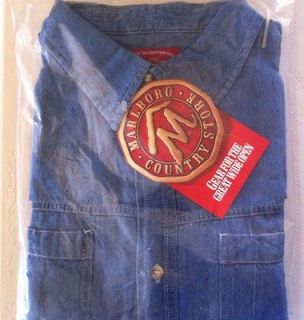 Marlboro Country Store Blue Denim Long Sleeve 100% Cotton XL Shirt New 