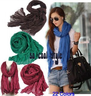 New Womens Long Crinkle Scarf Wraps Shawl Stole Pure Color Soft 22 