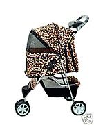 All Terrain Extra Wide Leopard Skin 3 Wheels Pet Dog Cat Stroller w 