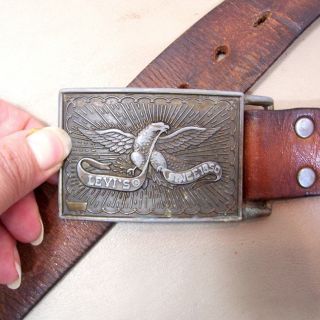 Vintage Levis Brown Leather Belt & Buckle with Eagle Icon Size Small