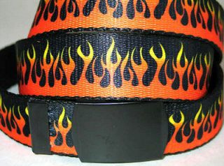   Orange FLAME Military Style WEB Belt BLACK Metal BUCKLE 56 x 1 1/4