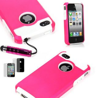 Hybrid Rugged Rubber Matte Hard Case Cover For iPhone 4 4S +Screen 
