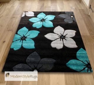   Blue and Grey Flowers Pattern Rug   Very Modern Design   In 2 Sizes