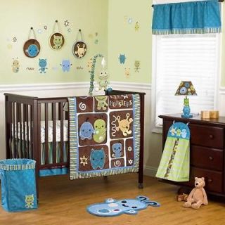 Blue and Brown Sherpa Little Monsters Baby Boy Nursery 9pc Crib 