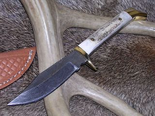DAMASCUS STAG A.H. CAPING SCALPER SKINNER HUNTING BOWIE KNIFE W 