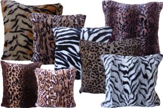 New Faux Fur Animal Print 43cm Cushion Cover Zebra Tiger Leopard 
