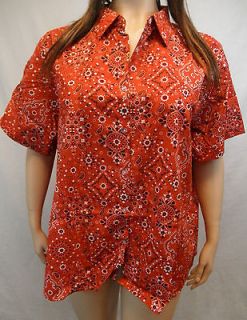 Silhouettes Womens Wrinkle Resistant s/s Bandana Shirt Red XL #449F 
