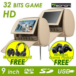 C1036 9 Beige 2 tan Headrest LCD Car Monitor SONY DVD Players NEW 