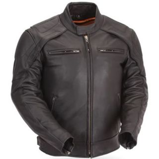 Mens Black Leather Motorcycle Jacket with Multiple Vents with 