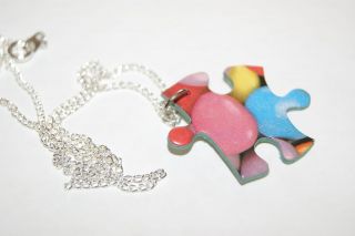 JIGSAW PUZZLE PIECE CHARM NECKLACE WITH SILVER LINK CHAIN COOL GAME 
