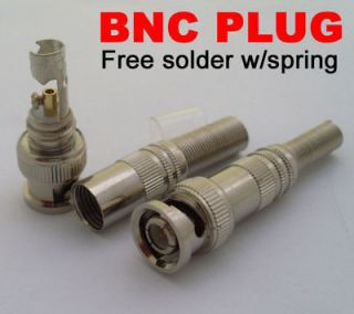 100 pcs Metal BNC Plug Male W/spring for CCTV Connector Free Soldering 