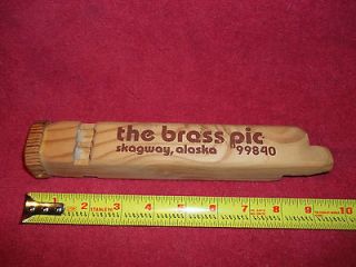 Wooden Train Whistle,Souvenir From Skagway Alaska,The Brass Pic,WORKS 
