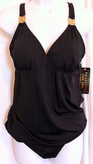 NEW $109 Womens Anne Cole Black Tankini Swimsuit 10 Blouson 2 piece