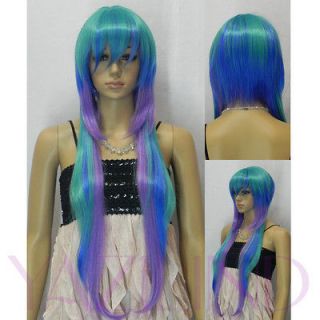   purple lilac blue long full synthetic cosplay party DIY hair wig