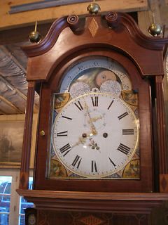 antique inlaid grandfather tall case clock  3995