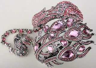 Multi color crystal slave peacock bracelet ring set 2;buy 10 items 