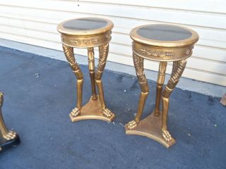 49536 Pair Decorator Marble Top Plant Pedestal Lamp Table Stands