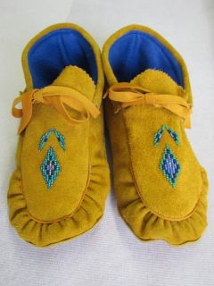 MOCCASINS FOR ADULT,10 INCHES WITH TIES,GREEN BLUE DIAMONDS,HANDMADE 