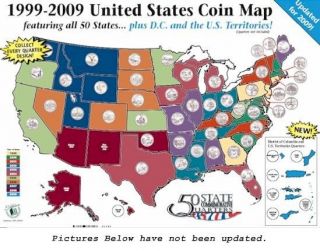complete set of 50 state quarter holder big album map