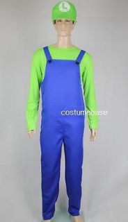 Mario Brothers LUIGI Deluxe Halloween Outfit Adult Costume Jumpsuit 