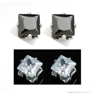 8mm square bk wt cz clip on magnetic earrings