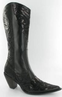 lady s cowboy beading sequins bling boots black sz 7 11