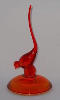 VIKING GLASS Orange Epic Bird Lid For Candy Dish Box Powder Jar 
