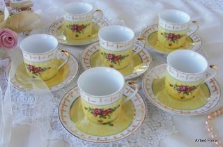 demi set of 6 tea cups and saucers yellow porcelain  10 36 