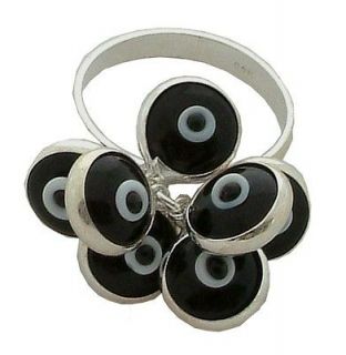   GOOD LUCK   Sterling Silver Ring Black Murano Glass Beads #3101 10