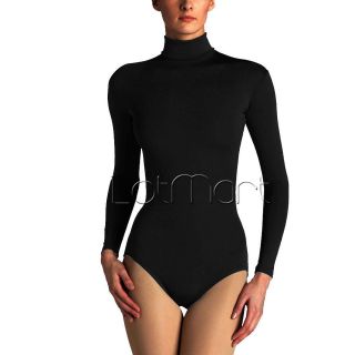 Ladies Long Sleeve Turtleneck Bodysuit Stretchy Womens Leotard Tops UK 