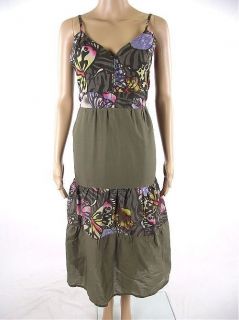 SALE NEW MANGO MNG Khaki Butterfly Jungle Panel Long Dress M 10 or L 