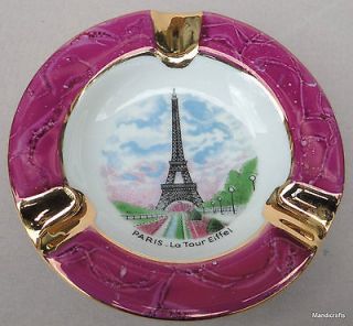 ASHTRAY Limoges Eiffel Tower France Souvenir Pink Marble Effect Rim 