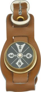 Marbles Watchband Compass Tan Leather Revolving Black Face Brass 