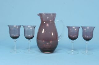 Purple Glass Pitcher & 4 Goblets Sangria Set 5 Pc