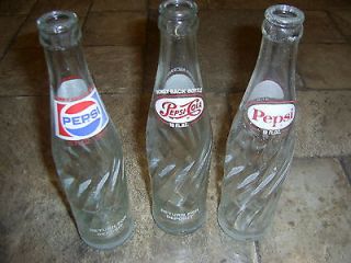 Lot of 3 vintage 10 oz Pepsi cola co. glass twist bottle collectible 