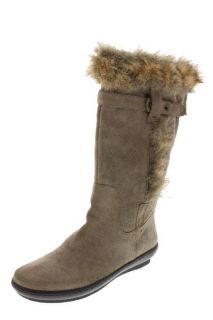 Nine West NEW Odeleya Taupe Suede Faux Fur Lined Flat Mid Calf Boots 