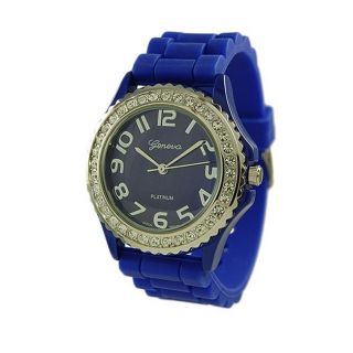 NEW Geneva SILICONE RUBBER JELLY WATCH with CRYSTALS Bling Designer 