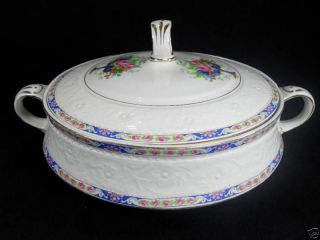 Alfred Meakin England China Round Covered Vegetable Bowl Blue & Rose 