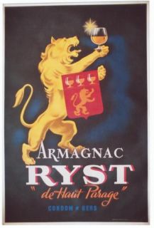 original vintage poster france armagnac ryst lion 1946 from 