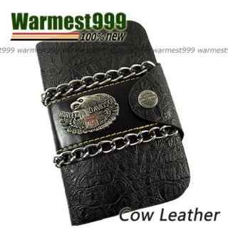   Mens Genuine Leather Wallet Purse Chain Billfold Credit Card Holder
